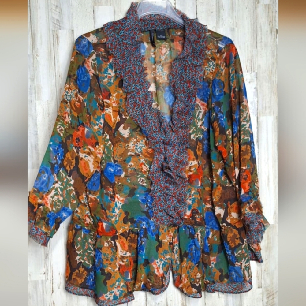 New Direction Ruffled Top 2X Fairy Y2K Steampunk Boho
